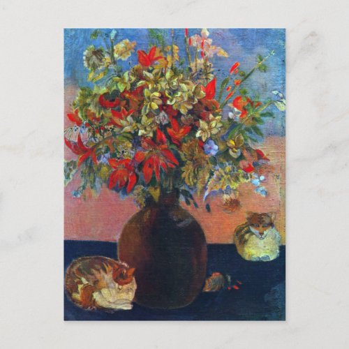 Eugne Henri Paul Gauguin _ Flowers and Cats Postcard