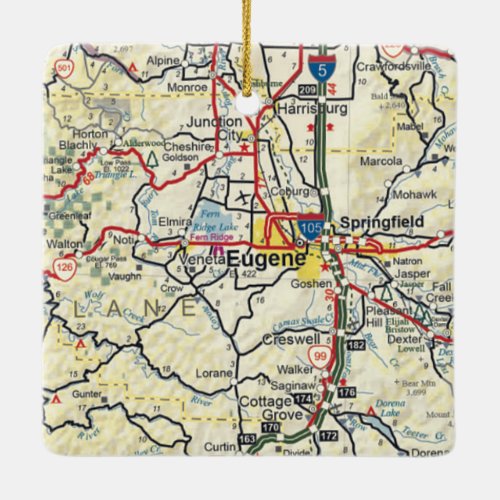 Eugene OR Vintage Map Ceramic Ornament