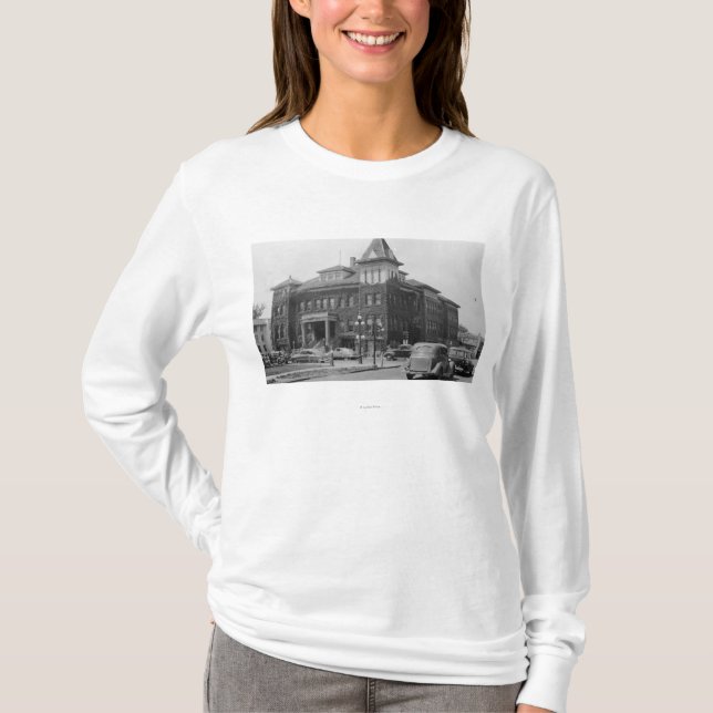 Eugene, Oregon Scene with City Hall Photograph T-Shirt (Front)