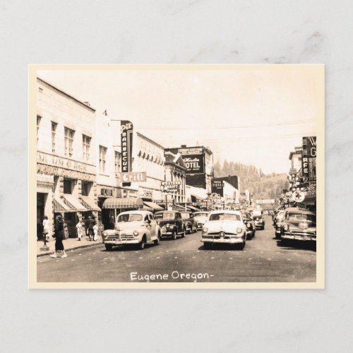 Eugene Oregon vintage street scent 1950s Postcard