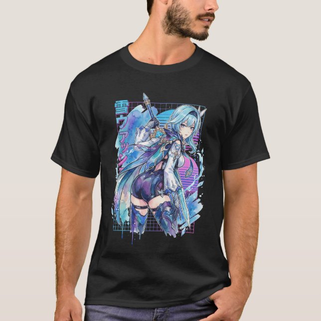 Eula Vaporwave Genshin Impact Synthwave Thigh Boot T-Shirt (Front)