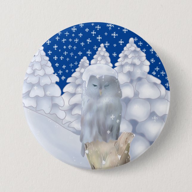 Eule im Schnee  Button (Front)