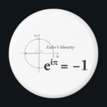 Euler's Identity Math Formula Magnet<br><div class="desc">Euler's Identity is a mathematical formula which produces a simple relation between 4 of the most important mathematical constants: Euler's number e,  pi,  the imaginary unit i and 1. A real geek shirt.</div>