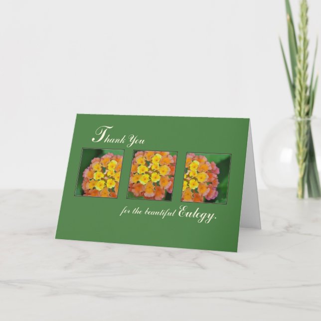 Eulogy Thank You, Flowers on Green Thank You Card (Front)