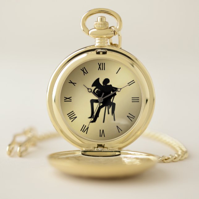 Euphonium / Baritone Player w Roman Numerals Pocket Watch (Inside)