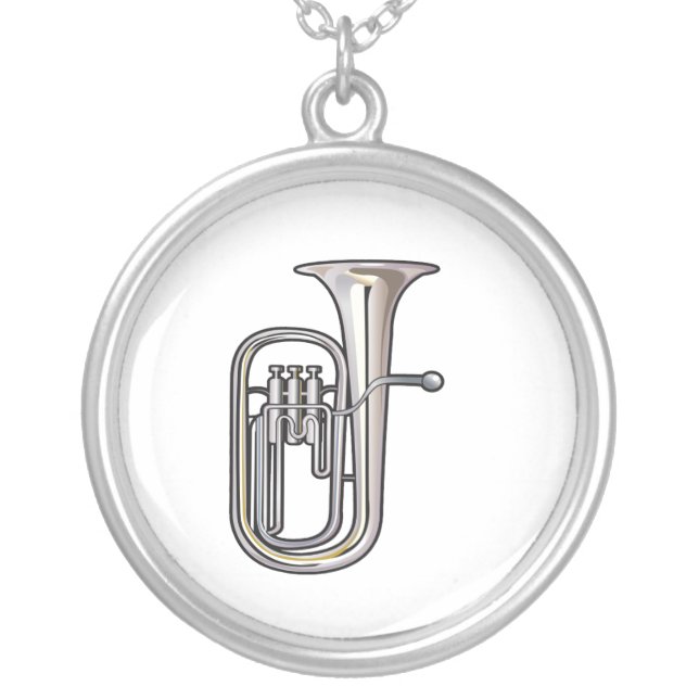 euphonium brass instrument music realistic.png silver plated necklace (Front)