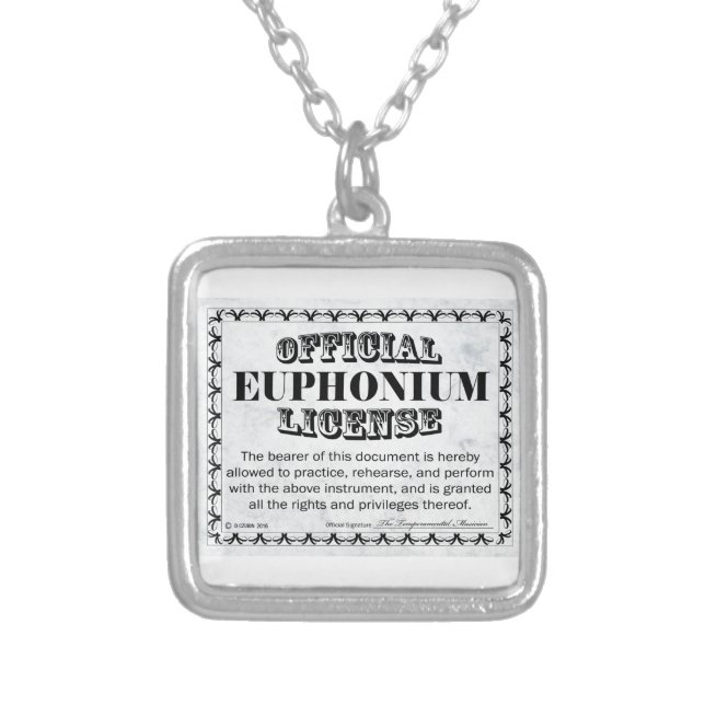Euphonium License Silver Plated Necklace (Front)