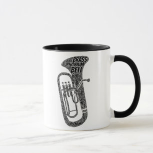 Euphonium Shaped Word Art Black Text Mug