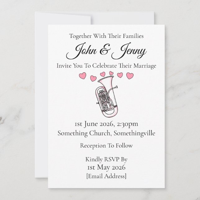 Euphonium Wedding Invitation Brass Musicians (Front)