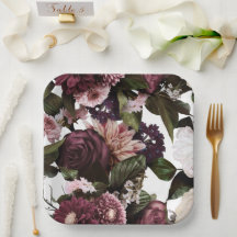 Euphoria Black Floral Wedding Paper Plates