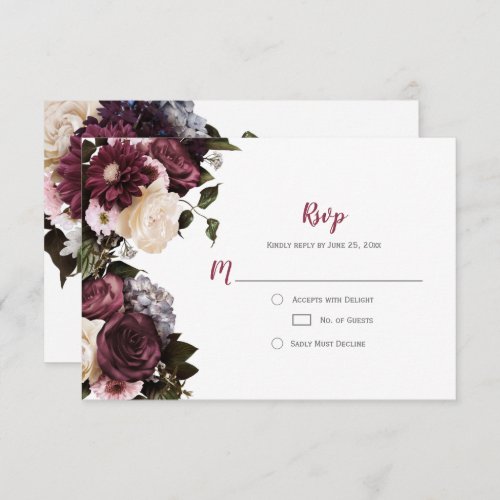 Euphoria Boho Burgundy Pink White Floral RSVP 