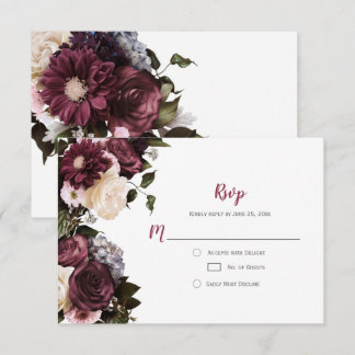 Euphoria Boho Burgundy Pink White Floral RSVP | Card