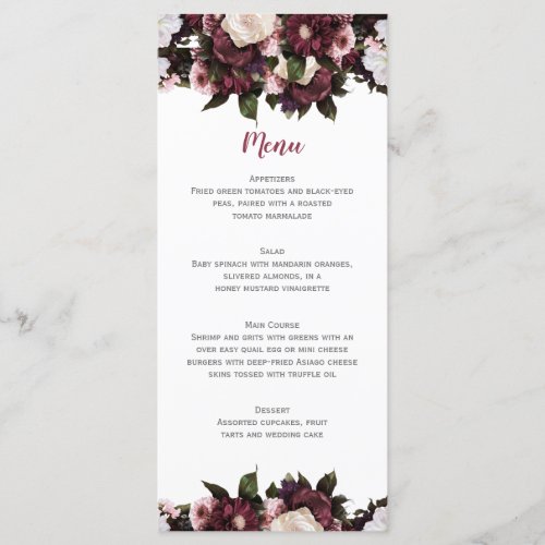 Euphoria Burgundy and Pink Floral Bouquet Wedding Menu