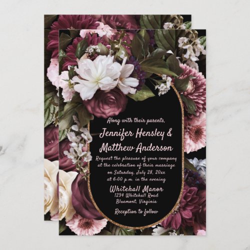 Euphoria Burgundy and Pink Rustic Floral Wedding Invitation