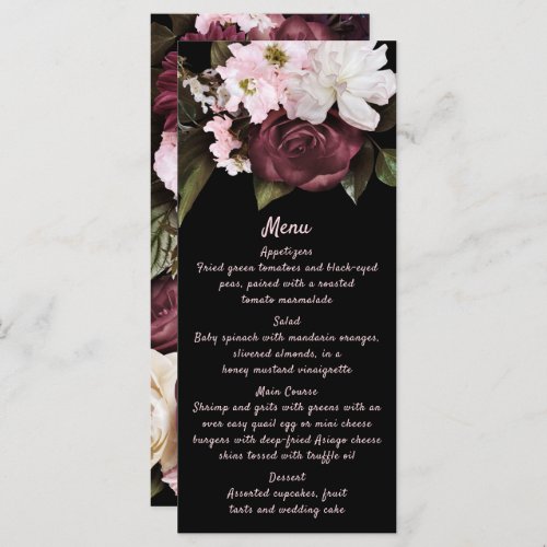 Euphoria Burgundy  Pink Floral Wedding Menu