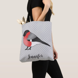 Eurasian Bullfinch Bird Illustration &amp; Custom Name Tote Bag