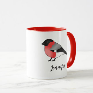 Eurasian Bullfinch Cute Cartoon Bird &amp; Custom Name Mug