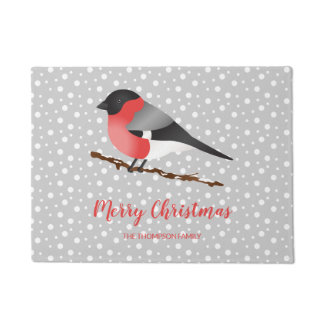 Eurasian Bullfinch Merry Christmas And Family Name Doormat
