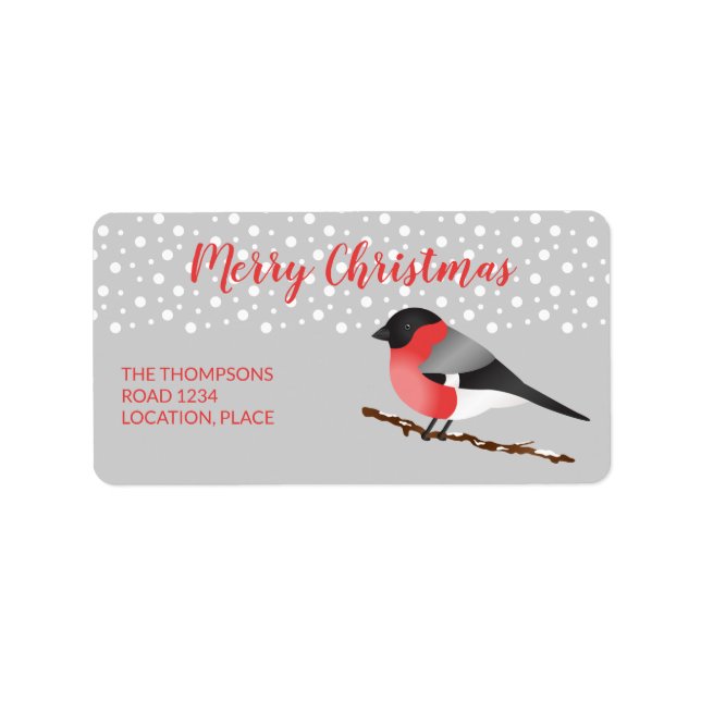 Eurasian Bullfinch Merry Christmas Personalizable Label (Front)