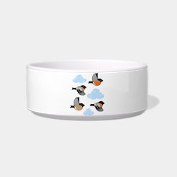 Eurasian Bullfinches in Flight Cat Food Bowl