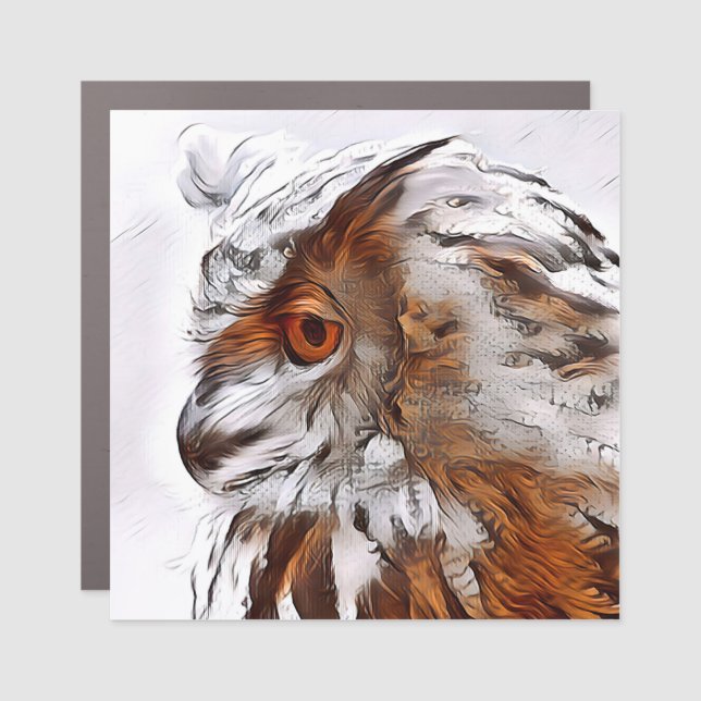 Eurasian eagle-owl digitally car magnet (Front)