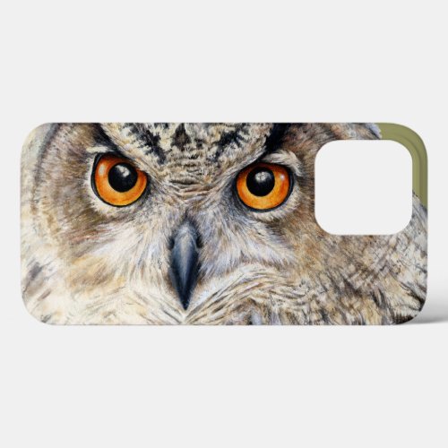 Eurasian Eagle Owl watercolor art brown iPhone 13 Pro Case