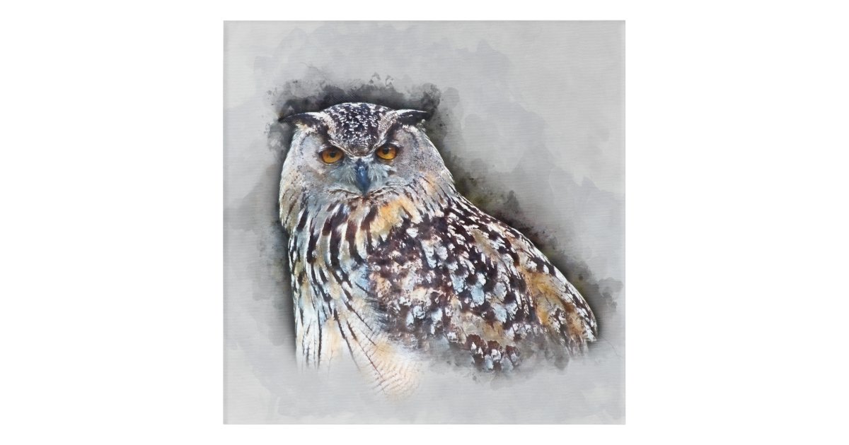 Eurasian Eagle Owl Watercolor Portrait Acrylic Print Zazzle Com