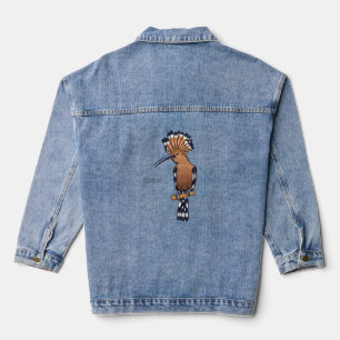 Eurasian hoopoe bird cartoon illustration denim jacket