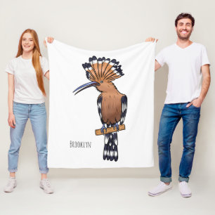 Eurasian hoopoe bird cartoon illustration  fleece blanket