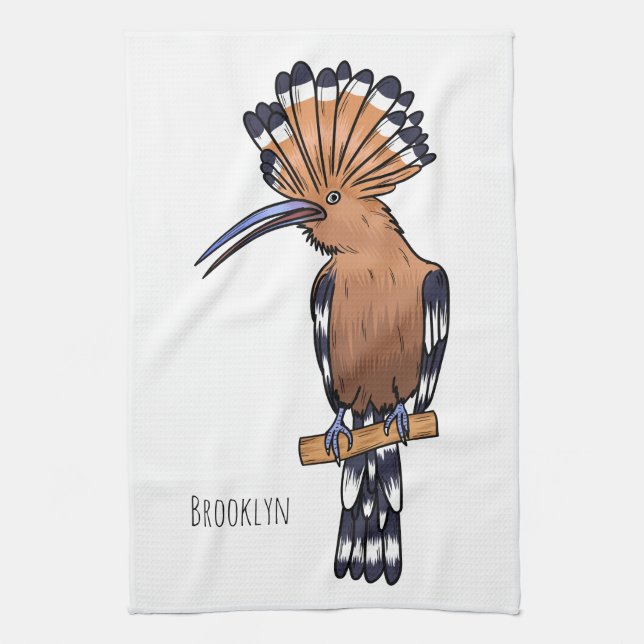 Eurasian hoopoe bird cartoon illustration  kitchen towel (Vertical)