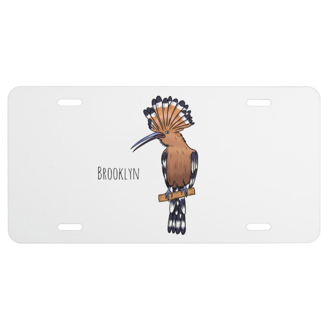 Eurasian hoopoe bird cartoon illustration  license plate (Front)