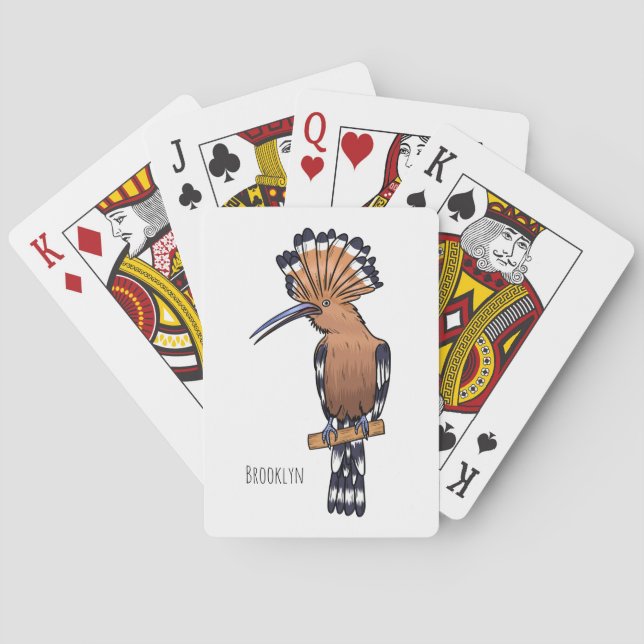 Eurasian hoopoe bird cartoon illustration poker cards (Back)