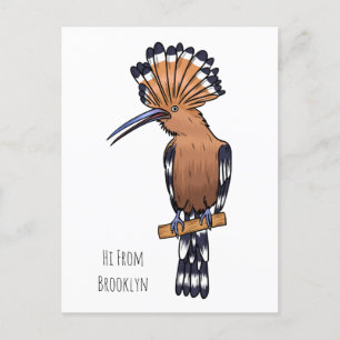 Eurasian hoopoe bird cartoon illustration postcard