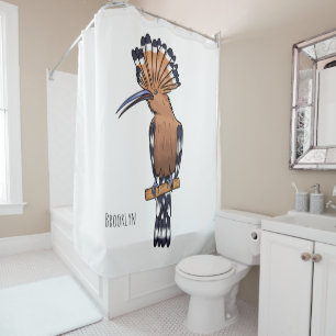 Eurasian hoopoe bird cartoon illustration shower curtain