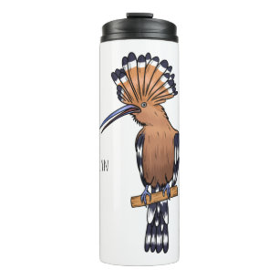 Eurasian hoopoe bird cartoon illustration thermal tumbler