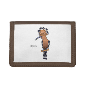 Eurasian hoopoe bird cartoon illustration tri-fold wallet