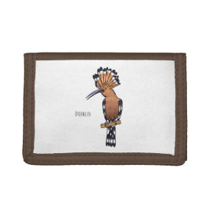 Eurasian hoopoe bird cartoon illustration tri-fold wallet