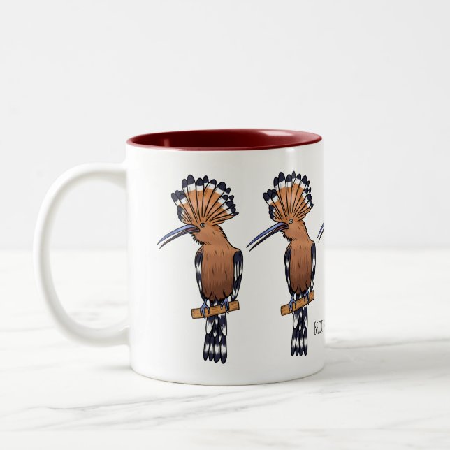 Eurasian hoopoe bird cartoon illustration Two-Tone coffee mug (Left)