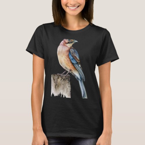 Eurasian Jay Bird Watercolor Wildlife Birding T_Shirt