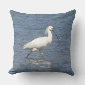 Eurasian Spoonbill Walking in Lake Throw Pillow