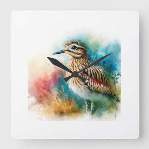 Eurasian Thick Knee in Watercolor AREF652 _ Waterc Square Wall Clock