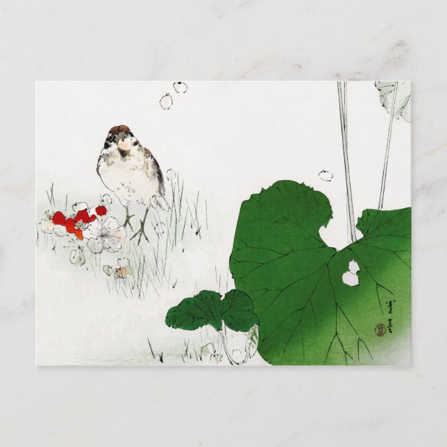 Eurasian Tree Sparrow, Watanabe Seitei Postcard (Front)