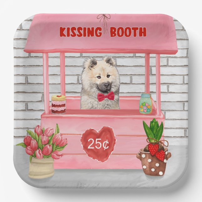 Eurasier Dog Valentine's Day Kissing Booth Paper Plates (Front)