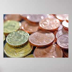 euro coins under sun beams poster