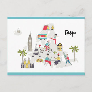 Europe Activities Map Postcard