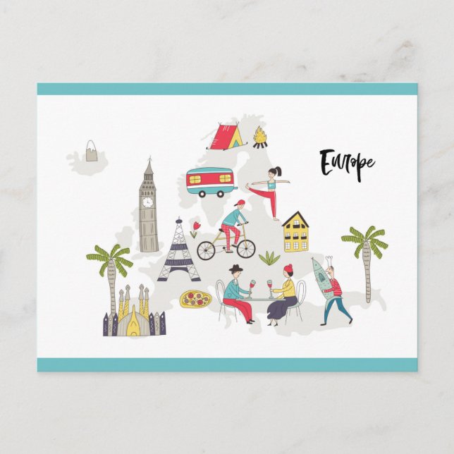 Europe Activities Map Postcard (Front)