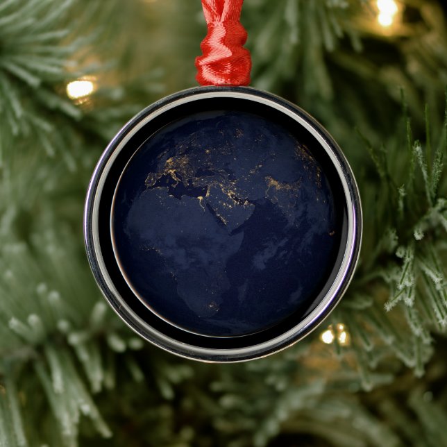 Europe, Africa & Middle East City Lights At Night Metal Ornament (Tree)