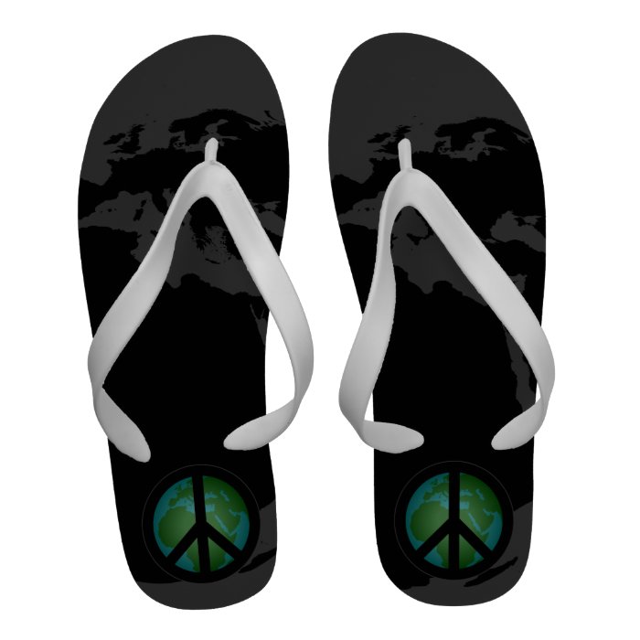 Europe and Africa Globe Peace Symbol Flip Flops