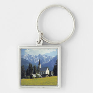 Europe, Austria, Gosau. The spire of the church Keychain