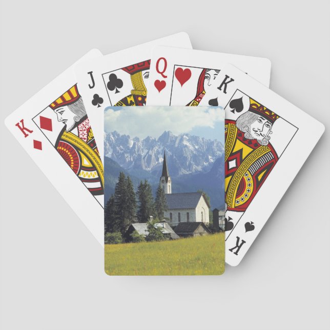 Europe, Austria, Gosau. The spire of the church Poker Cards (Back)